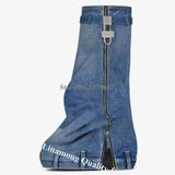 Washed Zipper BlueJeans Knee High Boots