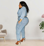 Plus Size Slanted Shoulder Jeans Romper