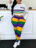 Sporty Drawstring Cropped Stripe