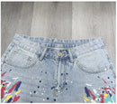 Paint Style Light Blue Jean Shorts