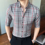 Three Quarter Sleeve Plaid Dress Shirt