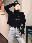 Turtleneck Double Zipper Top