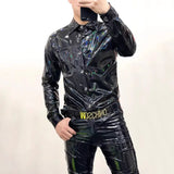 Mirror Reflective Shinny Leather Dress Shirt