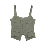 Halter Crop Zip Pockets Tank Top
