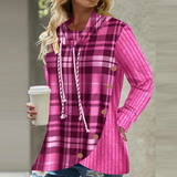 Plaid Knit Drawstring Sweater Hoodie