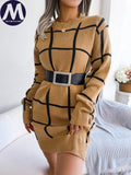 Plaid Knitted Slim Fit Dress