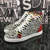 Striped Rhinestone Rivet High Top Sneakers