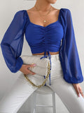 Long Sleeve Drawstring Crop Top