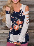 Floral Cut Out Sleeve Pocket Blouse Top