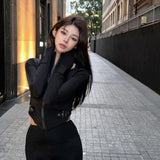 Zipper  Stand Collar Buckle Top