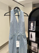 Halter Neck  Backless Jeans Romper