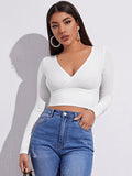 V-Collar Midriff Stretch Top
