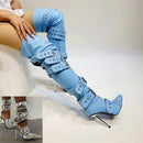 Metal Buckle Pointed Knee High Boots