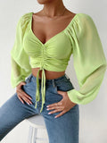 Mesh Drawstring Crop Top