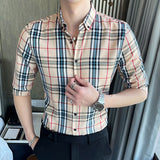 Three Quarter Sleeve Plaid Dress Shirt