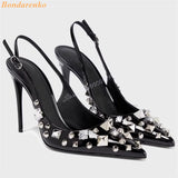 Rivet Pointed Toe Pumps Crystal High Heels