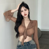 Long Sleeve Tied Cropped Top