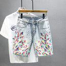 Paint Style Light Blue Jean Shorts