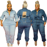 Plus Size Backless Chain Jean Romper