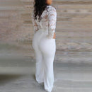 Lace Stitching Long Sleeve V-Neck Romper