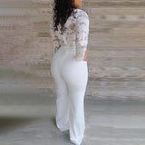 Lace Stitching Long Sleeve V-Neck Romper