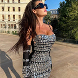 Spaghetti Strap Gloves Rhinestone Dress