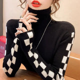 Turtleneck Plaid Sleeve Top