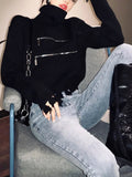 Turtleneck Double Zipper Top