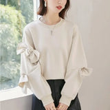 Solid Bow Sleeve Sweet Style Sweatshirt