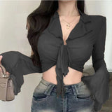 Long Sleeve Tied Cropped Top