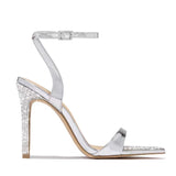 Crystal  Leather Strap Pointed High Heels