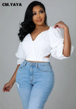 Back Bow Elastic Waist Blouse Top