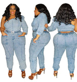 Plus Size Slanted Shoulder Jeans Romper