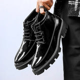 Thick Soled PU Embossed Leather Boots