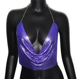 V Neck Rhinestone Backless Tank Top