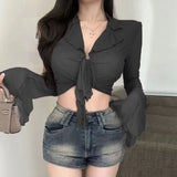 Long Sleeve Tied Cropped Top