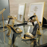 Metal Watch Chain Square Toe Heels