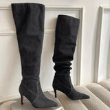 Jeans Thin Heel  Knee High Boots
