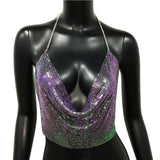 V Neck Rhinestone Backless Tank Top