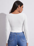 V-Collar Midriff Stretch Top