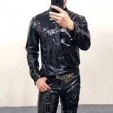 Mirror Reflective Shinny Leather Dress Shirt