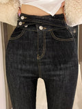 Black Double Strap Button Jeans