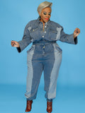 Plus Size Button Up Pocket Jeans Romper
