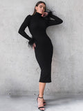 Elegant Office Feathers Black Knit Dress