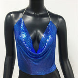 V Neck Rhinestone Backless Tank Top