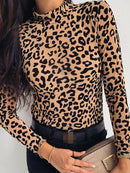 Leopard TurtleNeck Slim Fit Top