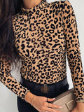 Leopard TurtleNeck Slim Fit Top