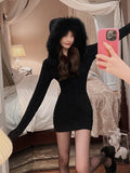 Knitted Fur Hooded Sweater Dress