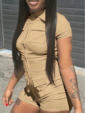Kaki Zipper Romper Shorts