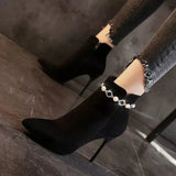 Pointed Toe Rhinestone Buckle Boots